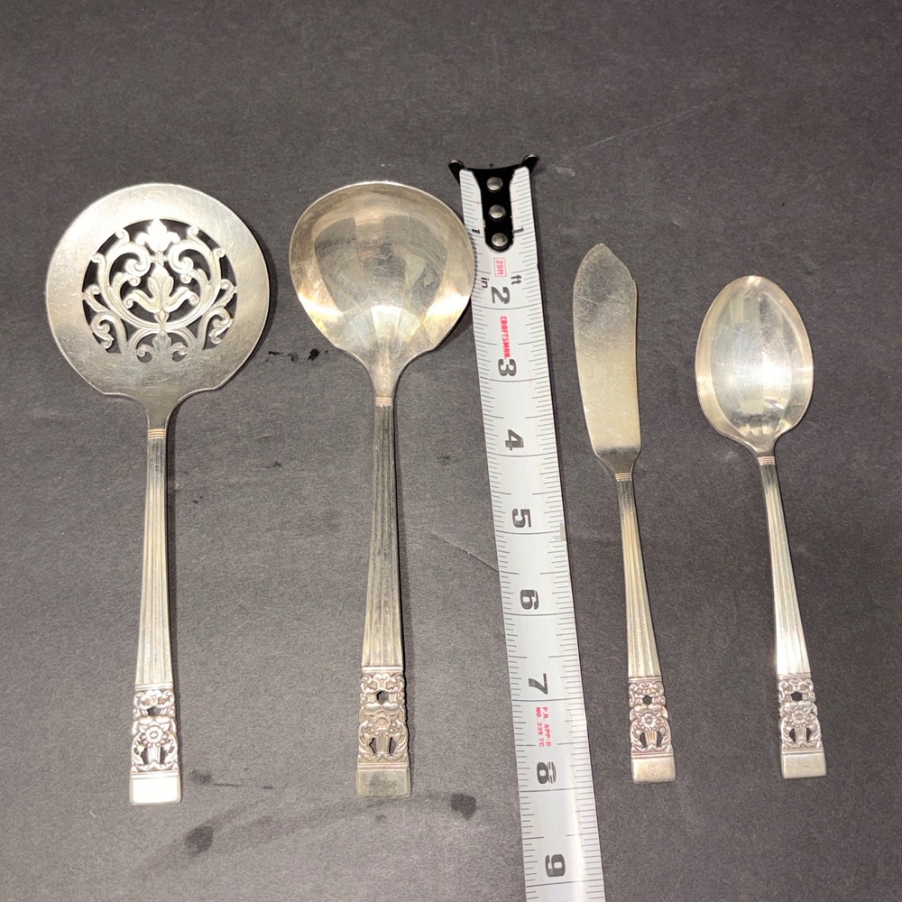 Vtg Oneida~Community 1936 Coronation Serving Set 4 PCs Ladel/Spoon/Slotted Spoon - Picture 3 of 10
